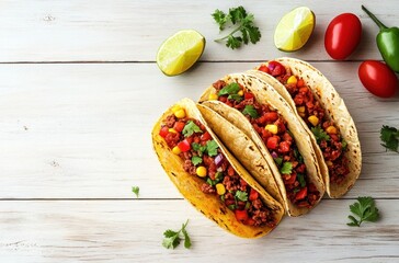 Wall Mural - Delicious Tacos with Ground Beef, Corn, and Peppers