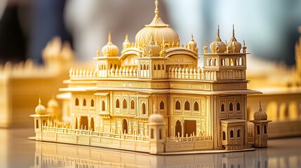 Wall Mural - 41. **Design a 3D paper cut of the Golden Temple in Amritsar, featuring its ornate architecture and ample space in the sky for text.**