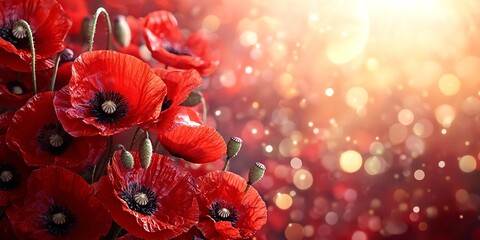 Remembrance poppies background. Memorial Day, Veterans Day, Armistice Day, Independence Day concept. American patriotic theme. 