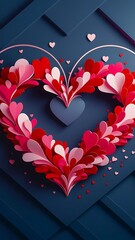 Wall Mural - Heart shaped decor on blue background