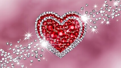 Wall Mural - Heart lined with rhinestones on a pink background