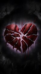 The heart breaks into pieces love turned into hatred dark background