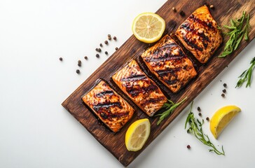 Wall Mural - Grilled Salmon with Lemon and Peppercorns