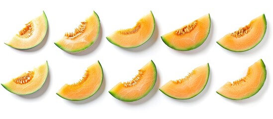 Cantaloupe Melon Slices Isolated On White Background