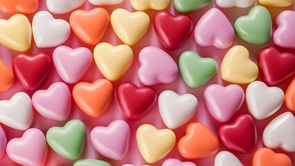 Closeup of shaped heart candies on pink background