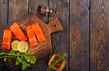 Wall Mural - raw salmon with fresh lemon and salt