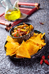 Wall Mural - Nachos with guacamole and vegetables.