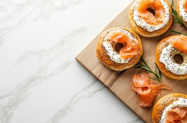 Canvas Print - Delicious Bagels with Smoked Salmon and Cream Cheese