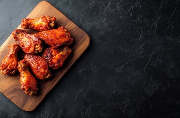 Wall Mural - Delicious Crispy Chicken Wings on a Wooden Cutting Board