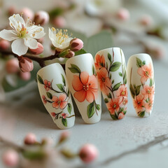 Spring nail art with floral designs