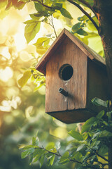 birdhouse on a tree close-up Generative AI