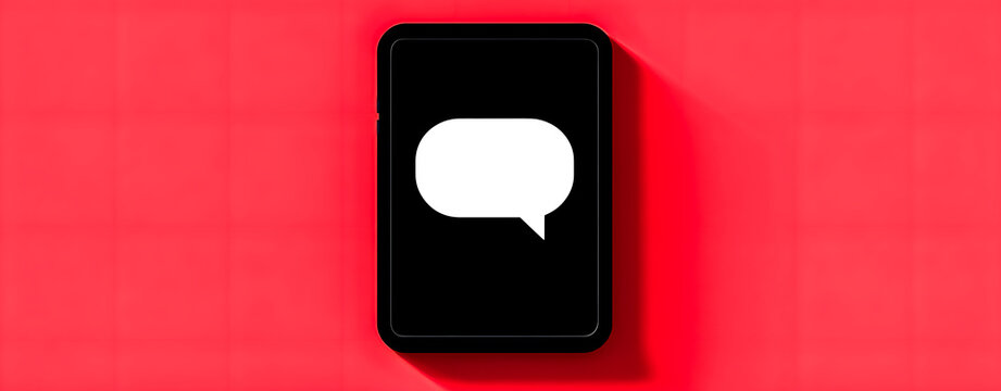 Speech bubble or balloon to put text in a phone. Advertisement. Comment. Red Background