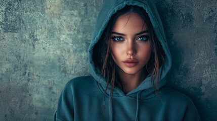 Wall Mural - young woman in hoodie close up portrait Generative AI