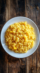 Poster - Rustic wooden table is where a white plate serves up steaming hot yellow lentil dal