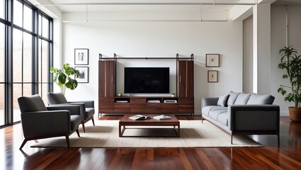 Modern Living Room Interior With TV Unit Designed With Storage