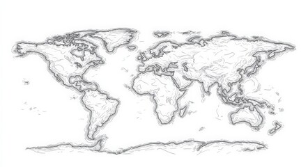 World Map Sketch. Earth Globe Outline for Coloring Activity