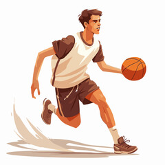 Sticker - A man is running with a basketball in his hand. He is wearing a white shirt and black shorts