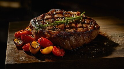 Wall Mural - Grilled Steak with Rosemary and Vegetables