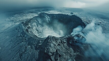 Poster - Aerial View of a Smoking Volcano Crater