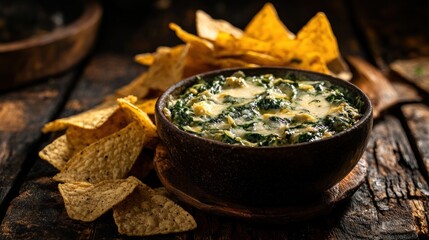 Wall Mural - Spinach and Artichoke Dip with Tortilla Chips