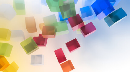 Poster - Floating Colorful Cubes in Soft Light Abstract Scene