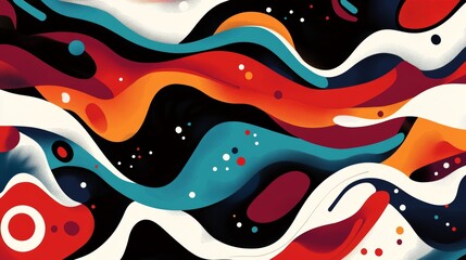 Wall Mural - colorful abstract swirls create a dynamic pattern on a black background evoking energy and movement 