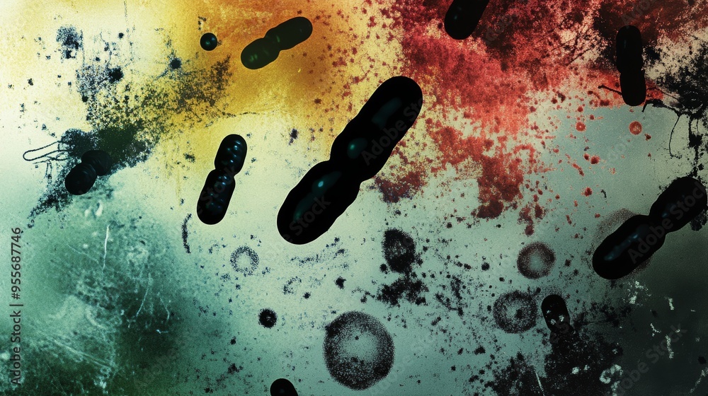 Artistic depiction of anthrax infection, with ominous shapes and colors ...