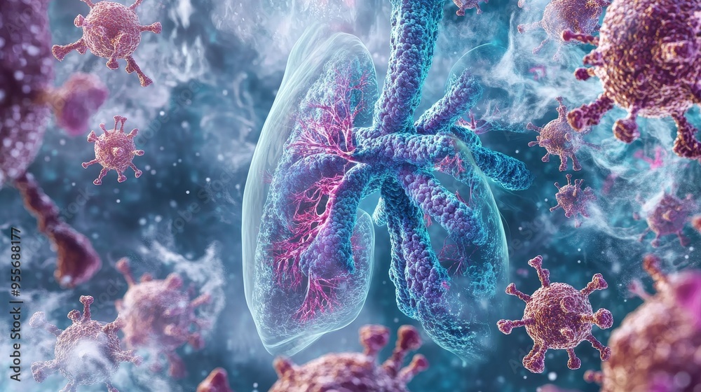 Illustration of Pseudomonas aeruginosa causing lung infection in a ...