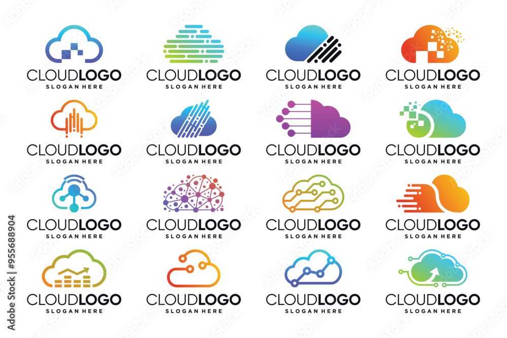 Cloud data technology logo design collection Stock Vector | Adobe Stock