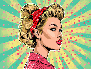 Sticker - Beautiful blonde woman with long hair. Vector illustration in pop art style