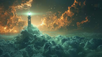 Wall Mural - lighthouse atop a cloud, beaming dreams to lost sailors