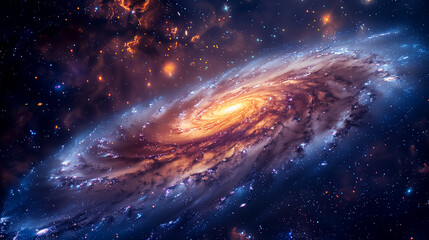 Wall Mural - Spiral galaxy with colorful nebulae and distant stars, space background