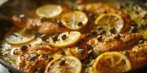 Wall Mural - Italian Lemon Chicken Piccata with Caper and White Wine Sauce