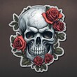 © Rayan Heaven - Sticker skull with roses. T-shirt sticker skull design. Mockup template tattoo with skull