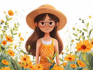 Wall Mural - A woman wearing a floral top and sunglasses. She is smiling and posing for the camera. The image has a bright and cheerful mood, with the woman's outfit and accessories adding to the overall fun