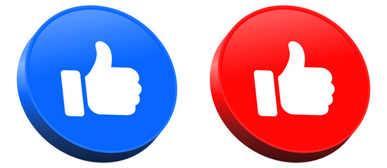Poster - 3d blue like icon button. social media notification icons set in 3d modern style , thumbs up icons - social network post reactions icon collection vector set