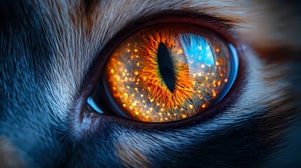 beautiful close up cat eye with yellow fractal