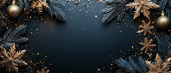 Sticker - Festive Christmas Decorations on a Dark Background