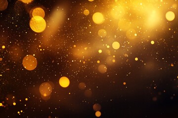 Poster - Golden bokeh lights sparkling softly through a dark background during a festive celebration at night