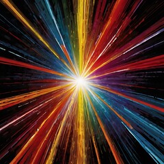 Poster - Bright exploded colorful flashing lights abstract background on black background, blue, yellow and orange illustration