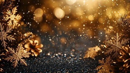 Wall Mural - Golden Glitter Snowflakes with Bokeh Lights