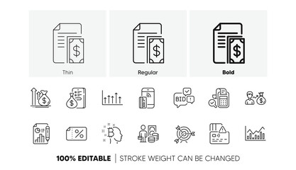 Wall Mural - salary, report document and bitcoin think line icons. pack of target, bill accounting, contactless p