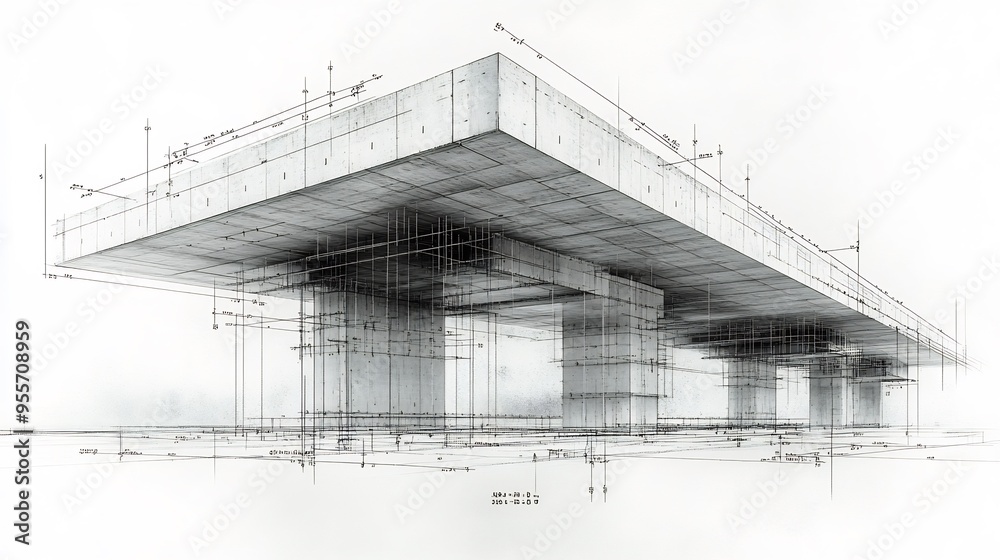 Support Blueprint Blueprint of modern bridge with structural elements support details and ...