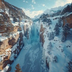 Poster - Frozen Waterfall in Mountain Valley