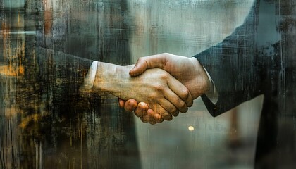 Wall Mural - Partners engaging in a professional handshake  a mixed media photography capture