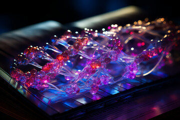 Poster - an open book with a holographic dna strand rising from its pages. concept of genetic research. gener