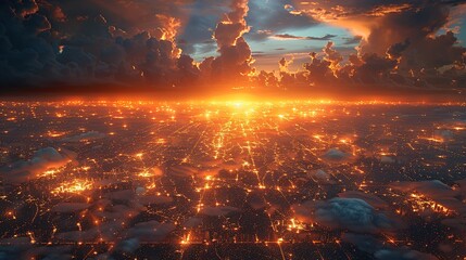 Canvas Print - Aerial View of City at Sunset