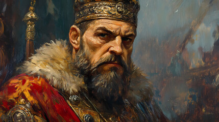 Wall Mural - Ivan the terrible russian tsar depicted in historical portrait painting on canvas. Portrait. Illustration