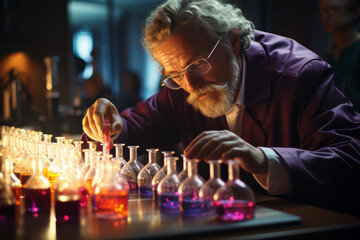 Poster - a scientist conducting experiments to uncover groundbreaking discoveries, driven by curiosity and th