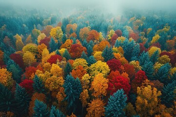 Canvas Print - Autumn Forest Aerial View